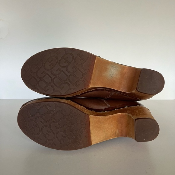 UGG 1958 Lynnea Leather Studded Foldover Clog Boot Shearling Cuff, Caramel, 9 - Picture 8 of 11